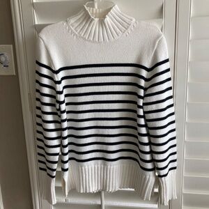 J. Crew Mock Turtleneck Sweater. Sz Medium. White/black stripes. NWOT